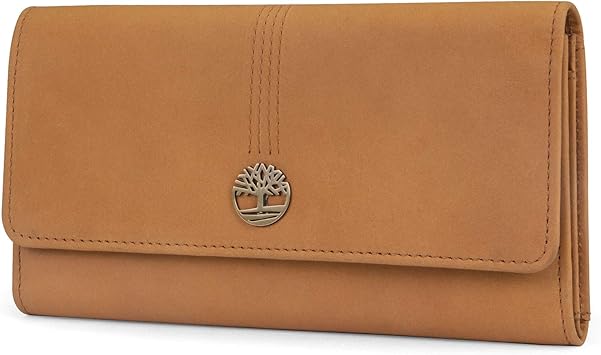 Timberland Women's Leather RFID Flap Wallet Clutch Organizer, Wheat (Nubuck), One Size