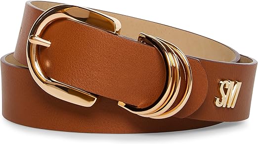 Steve Madden womens Cognac Multi D-ring Logo Belt