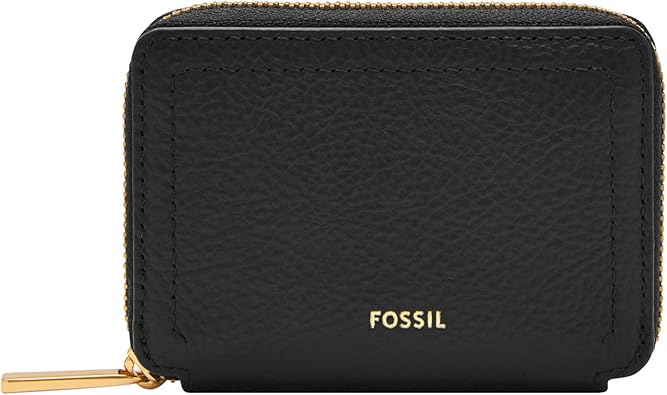 Fossil Women's Logan LiteHide™ Leather RFID Blocking Zip Around Card Case Wallet, Black (Model: SL10045001)