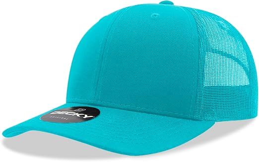 DECKY Standard 6 Panel Mid Profile Structured Cotton Blend Trucker, Teal, Blue