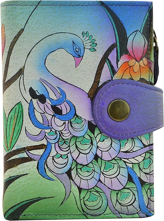 Anna by Anuschka Women's Hand Painted Genuine Leather Ladies Wallet - Midnight Peacock