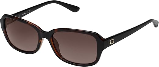 GUESS Women's Gu7595 Rectangular Sunglasses, Dark Havana/Gradient Brown, One Size