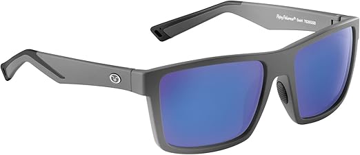 Flying Fisherman Swirl Rectangular Polarized Sunglasses, Matte Gray Frame/Smoke-Blue Mirror Lens, Medium