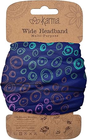 Karma Blue Headband for Women - Wide - Fabric Headband and Stretchy Hair Scarf - Blue, 1 Count (Pack of 1)