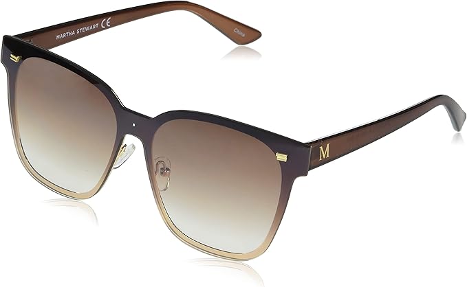 Martha Stewart Women's Ms140 Refined Retro Metal Uv400 Protective Square Sunglasses-Timeless Gifts for Her, 56mm