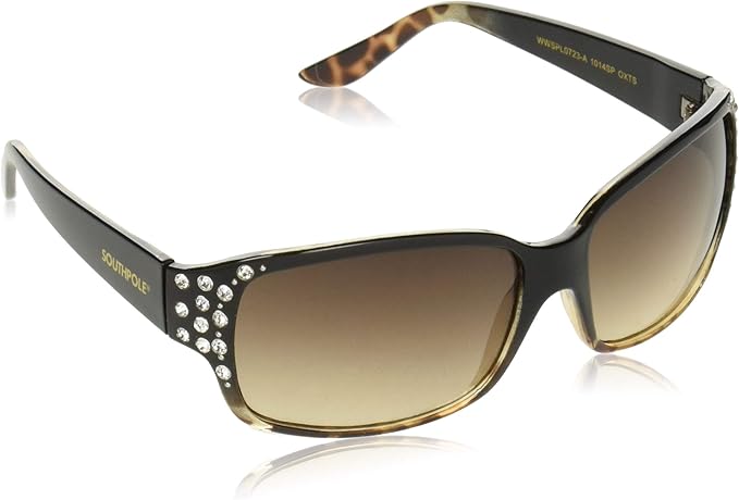 Southpole Women's 1014sp Rhinestone Uv400 Protective Wrap Rectangular Sunglasses-Cool Gifts for Her, 60mm