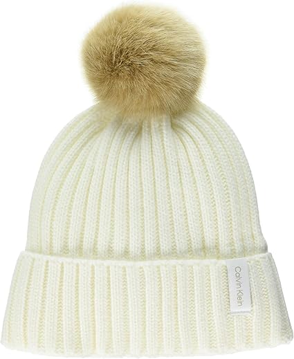 Calvin Klein Women's Faux Fur Pom Knit Beanie Cold Weather Super Soft Hat