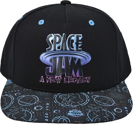 Warner Bros Space Jam 2 A New Legacy Adjustable Snapback Hat with Flat Brim, Black, One Size