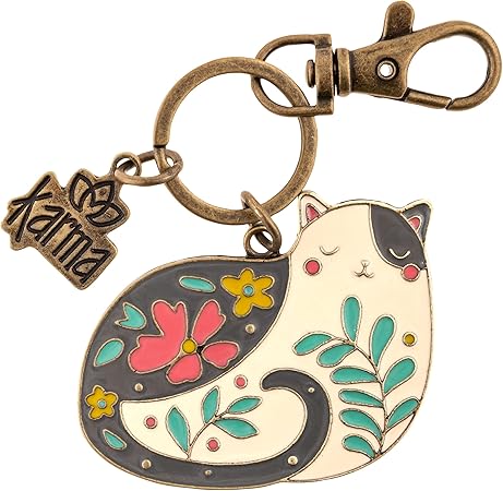 Karma, Women’ Enamel Keychains, Womens Enamel Keychain for Gifts Purse Bag Accessories, Cat