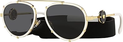 Versace VE 2232 147187 White Metal Aviator Sunglasses Grey Lens