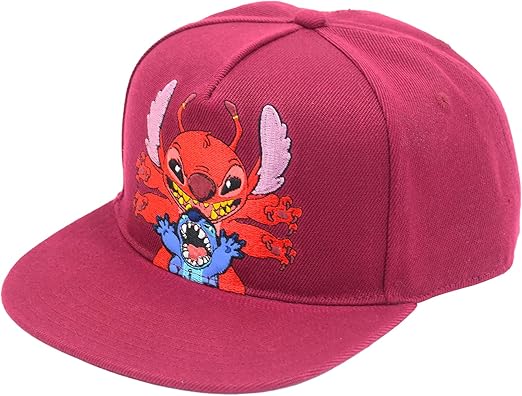 Disney Stitch Baseball Cap, Leroy Adjustable Adult Skater Snapback Hat with Flat Brim, Red, One Size