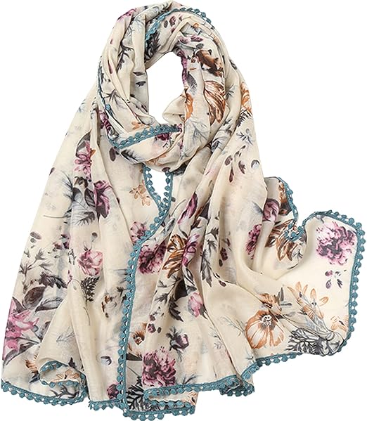 Yeieeo Boho Scarf for Women Lightweight Floral Printed Scarf Fall Winter Fashion Fringed Shawl