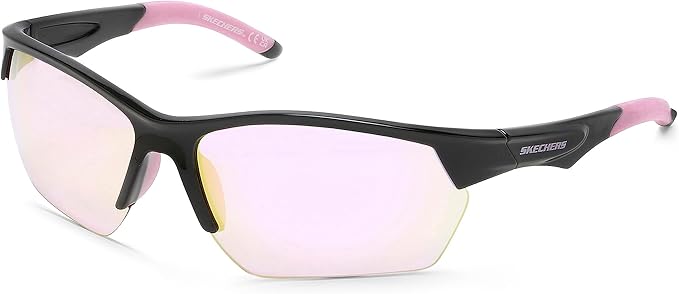 Skechers Women's SE6227 Shield Sunglasses, Shiny Black/Bordeaux Mirror, 66/17/130