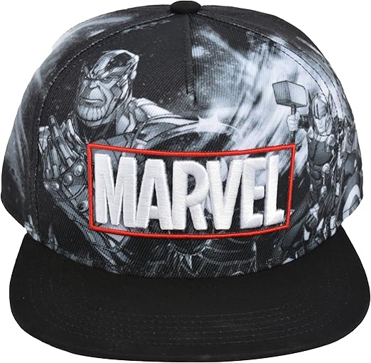 Concept One Marvel The Avengers and Thanos Baseball Hat, Flat Brim Adult Adjustable Snapback Ball Cap, Black, One Size