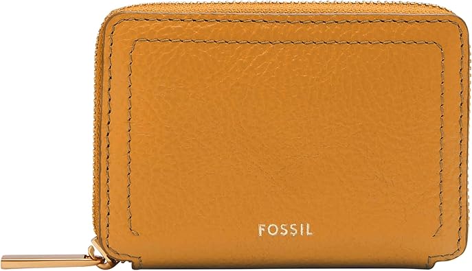 Fossil Women's Logan LiteHide™ Leather RFID Blocking Zip Around Card Case Wallet, Ochre (Model: SL10045763)