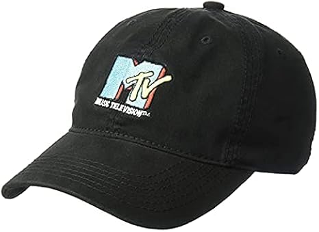 MTV Throwback Style Embroidered Logo Cotton Adjustable Baseball Cap with Curved Brim, Black, One Size