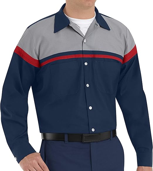 Red Kap Men's Performance Tech Shirt, Navy/Red/Light Grey, Small