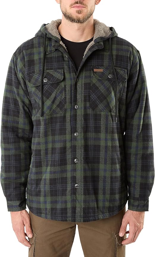 Smith's Workwear Men's Sherpa-Lined Hooded Flannel Shirt-Jacket