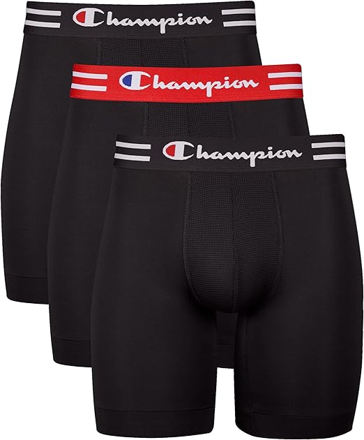 Champion Men's Cotton Moisture-Wicking Performance Stretch Boxer Briefs, 3-Pack