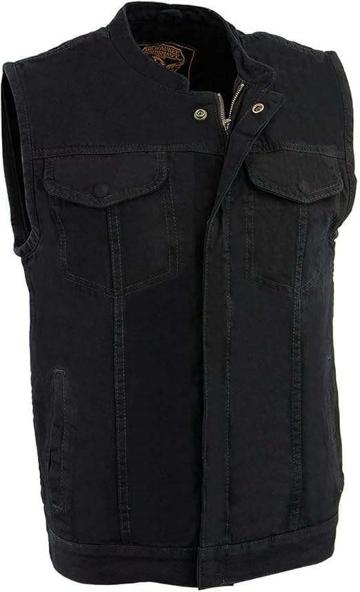 Milwaukee Leather MDM3000 Men's 'Brute' Concealed Snap Black Denim Club Style Vest w/Hidden Zipper