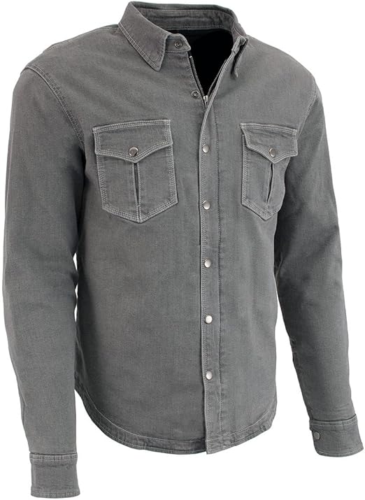 Milwaukee Leather MPM1621 Men's Grey Flannel Biker Shirt with CE Approved Armor - Reinforced w/Aramid Fibers - X-Large