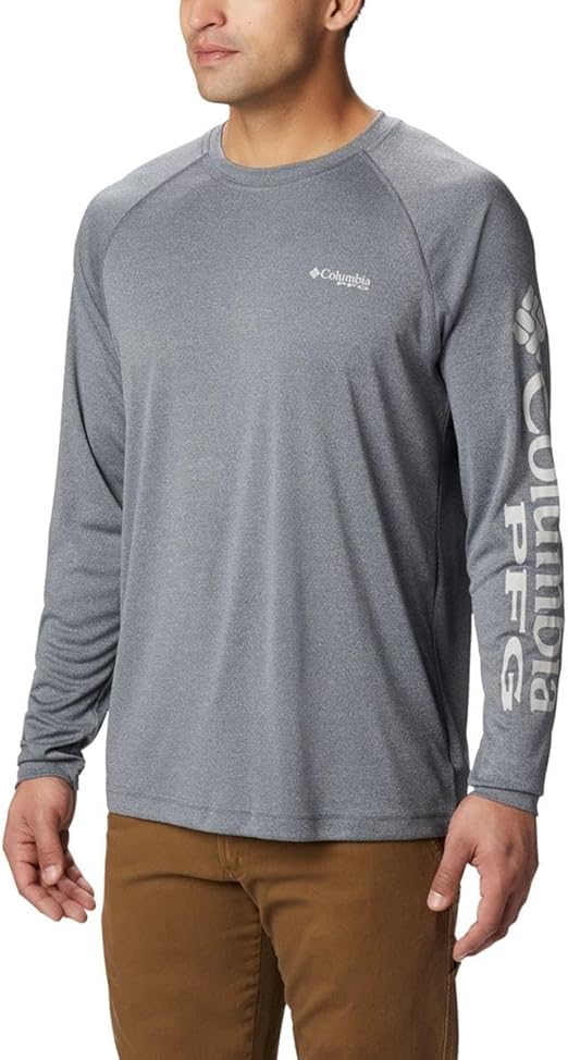 Columbia Men's PFG Terminal Tackle™ Heather Long Sleeve Shirt,Charcoal HTHR/Cool Grey Logo,Medium