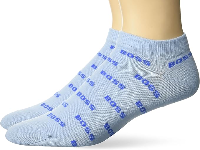 BOSS Men's 2 Pack Allover Logo Combed Cotton Ankle Socks