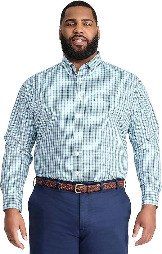 IZOD Men's Big and Tall Performance Comfort Long Sleeve Plaid Button Down