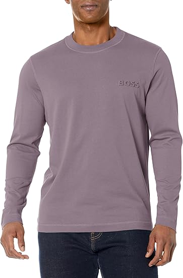 BOSS Men's Peached Jersey Long Sleeve Crewneck Shirt