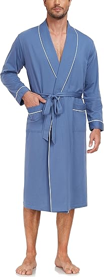 EA'S SECRET Men's 100% Cotton Robes Lightweight Long Sleeve Kimono Bathrobe Soft Over the Knee Sleepwear