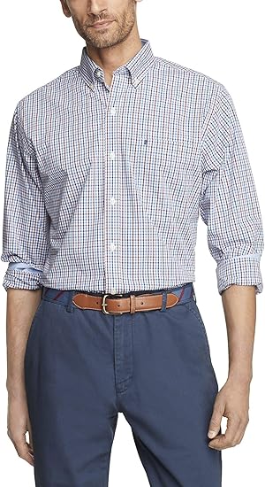 IZOD Men's Fit Advantage Performance Plaid Long Sleeve Stretch Button Down Shirt