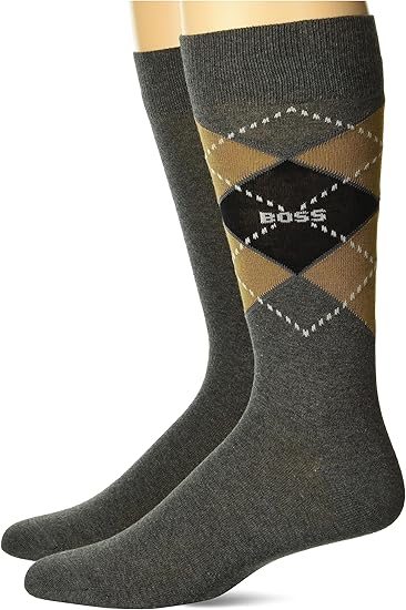 BOSS Men's Argyle Pattern and Solid Color 2 Pack Socks