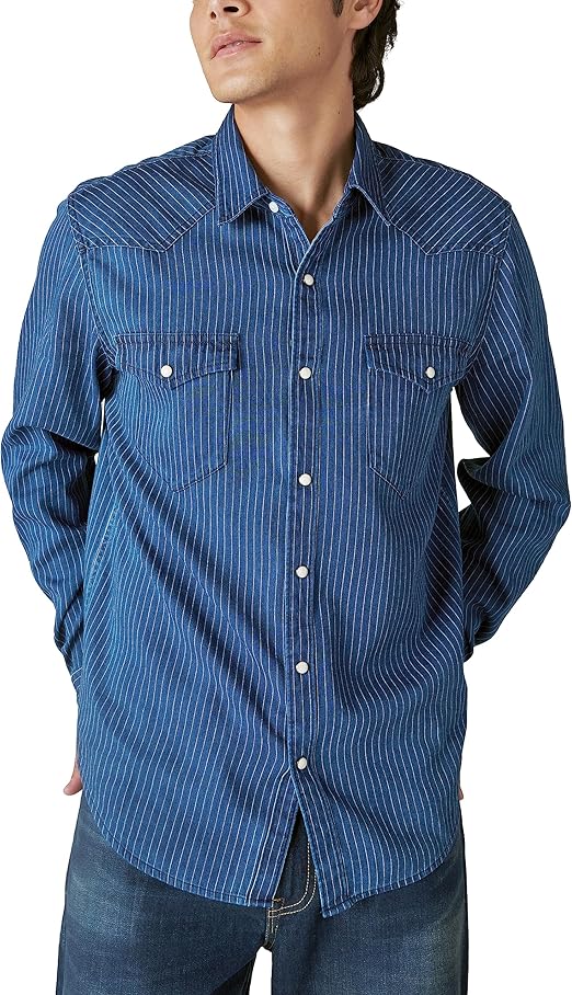 Lucky Brand Men's Railroad Stripe Western Long Sleeve Shirt