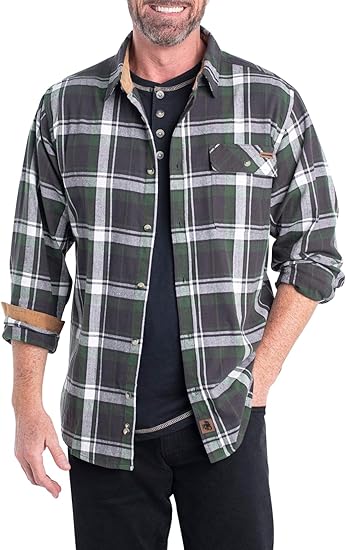 Legendary Whitetails Men's Buck Camp Flannel, Long Sleeve Plaid Button Down Casual Shirt, Corduroy Cuffs