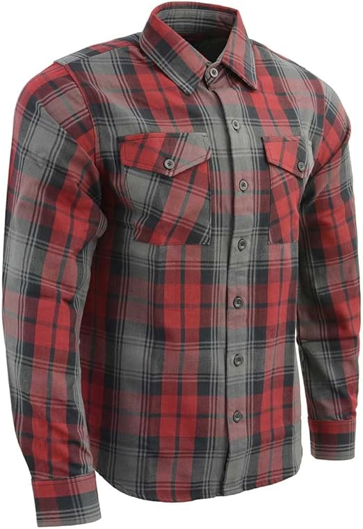 Milwaukee Leather MNG11652 Men's Black Grey and Red Long Sleeve Cotton Flannel Shirt