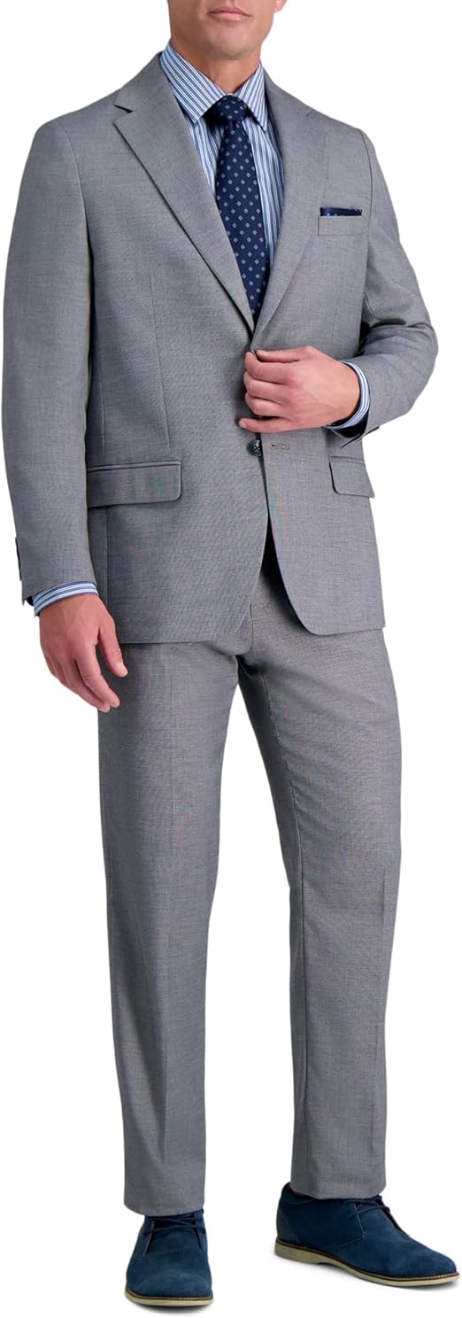 Haggar Men's Premium Stretch Tailored Fit Subtle Pattern Suit Separates Jackets, Grey-Pant, 34Wx30L