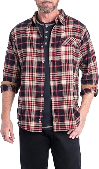 Legendary Whitetails Men's Buck Camp Flannel, Long Sleeve Plaid Button Down Casual Shirt, Corduroy Cuffs