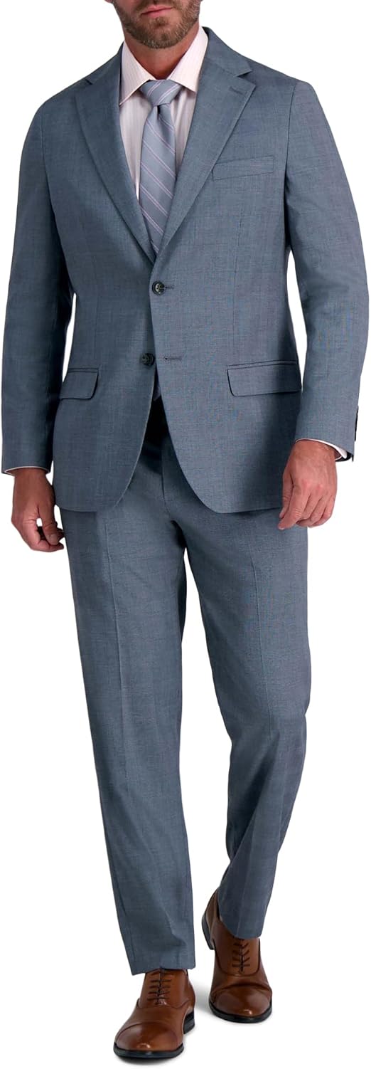 Haggar Men's Premium Stretch Tailored Fit Subtle Pattern Suit Separates Jackets, Chambray-Pant, 42Wx30L