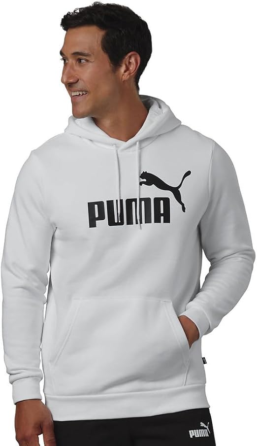 PUMA mens Essentials Big Logo Fleece Hoodie Hooded Sweatshirt, White, Large US