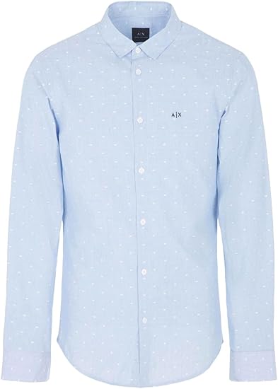 Armani Exchange Men's Slim Fit Yard Dyed Cotton Dot Pattern Long Sleeve Woven Shirt