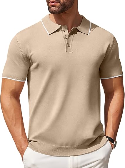 COOFANDY Mens Knit Polo Shirts Casual Short Sleeve Button Down Polo Shirt Classic Golf Shirts