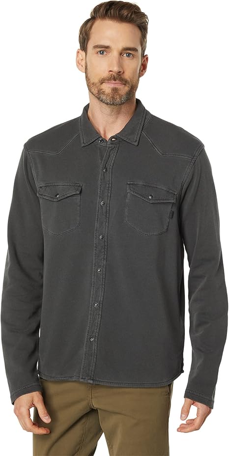 Lucky Brand Men's French Terry Western Shirt, Jet Black, Medium