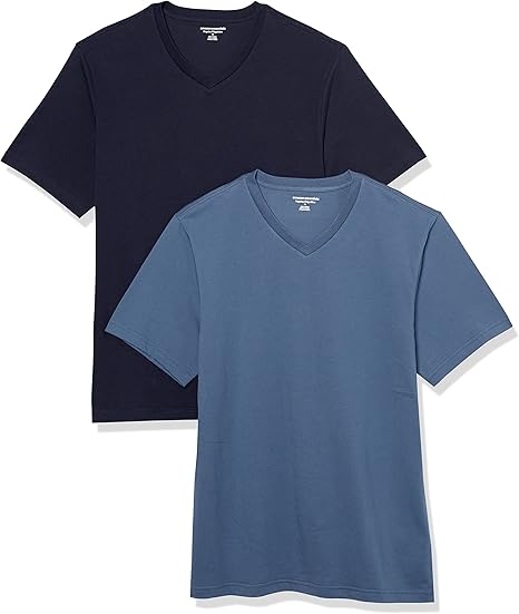 Amazon Essentials Men's T-Shirt Regular-Fit Short-Sleeve V-Neck (Available in Big & Tall), Pack of 2