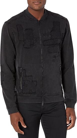 John Varvatos Men's Farron Ls Bomber Jacket with Patch Embroidery