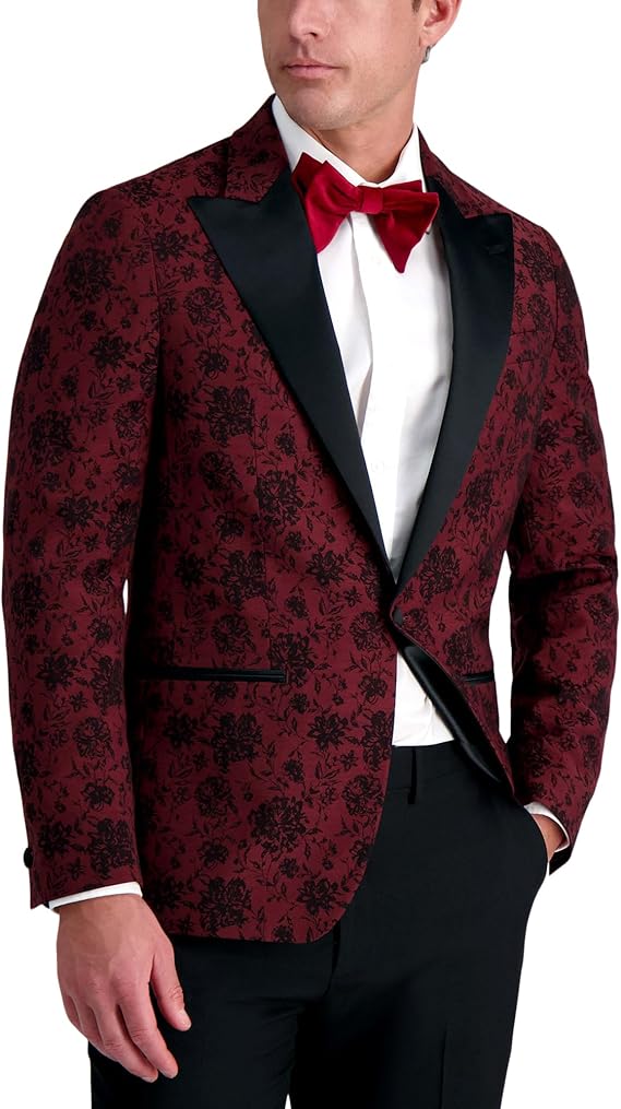 Haggar Men's Slim Fit Floral Pattern Peak Lapel Tuxedo Dinner Jacket