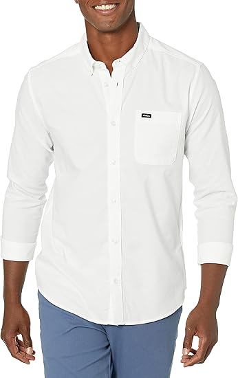 RVCA Men's Slim Fit Long Sleeve Oxford Stretch Woven Button Up Shirt