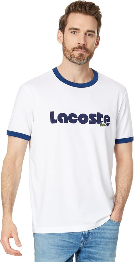 Lacoste Men's Short Sleeve Regular Fit Tee Shirt W/Large Wording