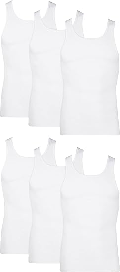 Hanes Men's Cotton Tank Undershirts Pack, Moisture-Wicking Ribbed Tanks, Lightweight Cotton Tank Undershirts, 6-Pack