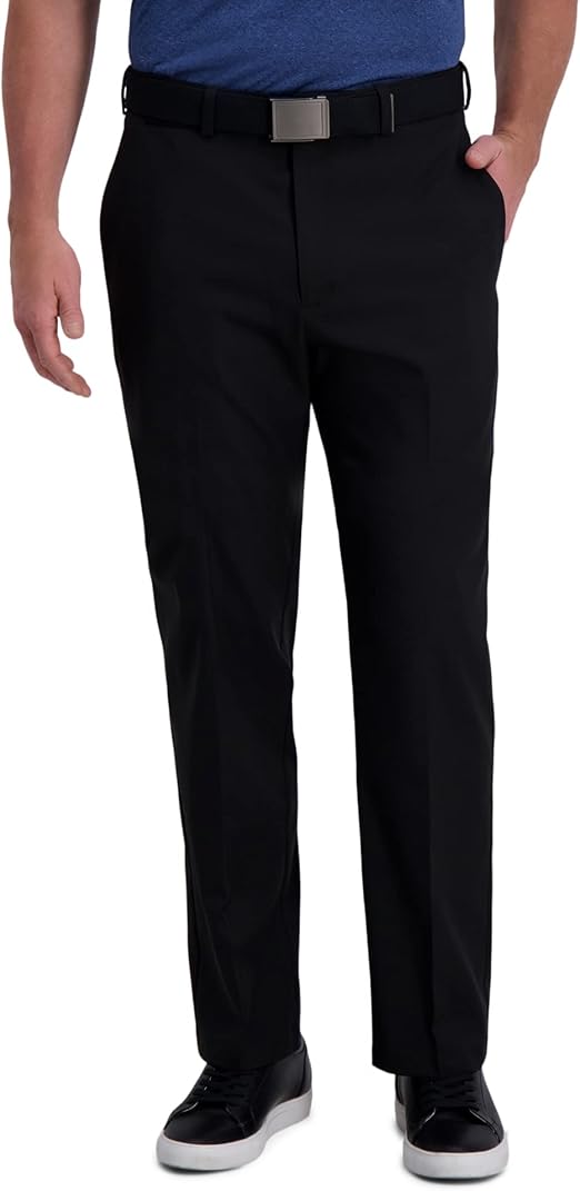 Haggar Mens Cool Right Performance Flex Solid Classic Fit Flat Front Pant-Reg. And Big And Tall