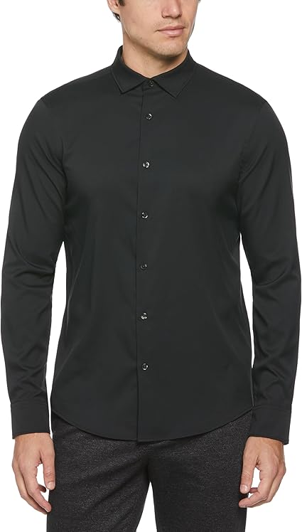 Perry Ellis Men's Solid Long Sleeve Dress Shirt, Slim Fit, Point Collar, Lightweight Stretch Fabric